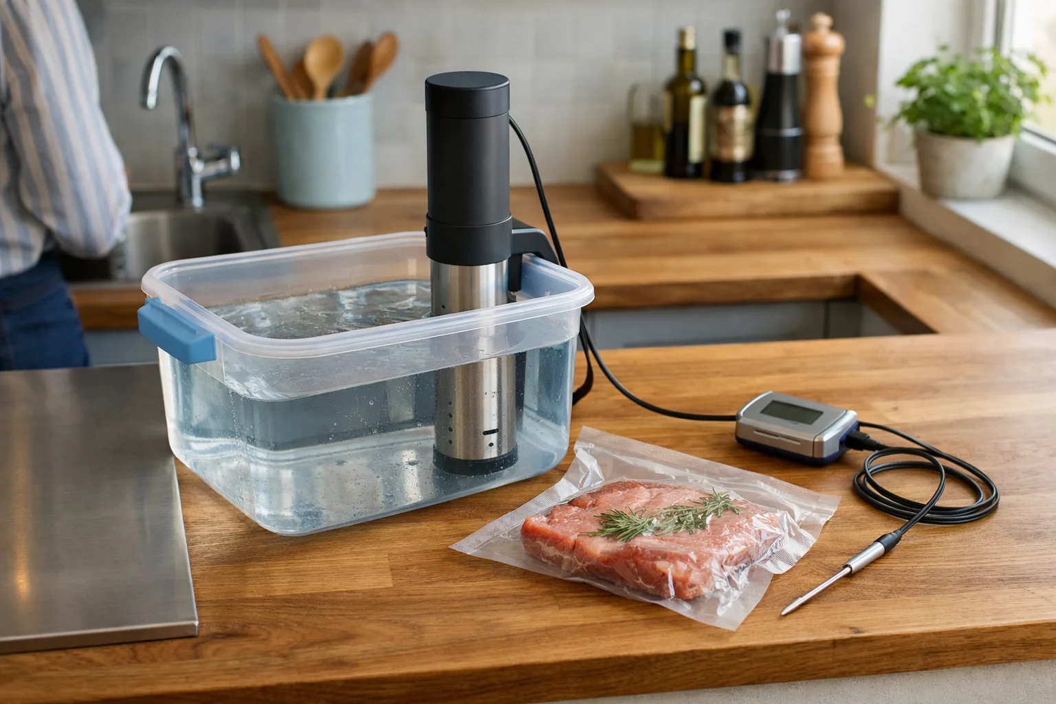 Sous vide-utrustning på en köksbänk